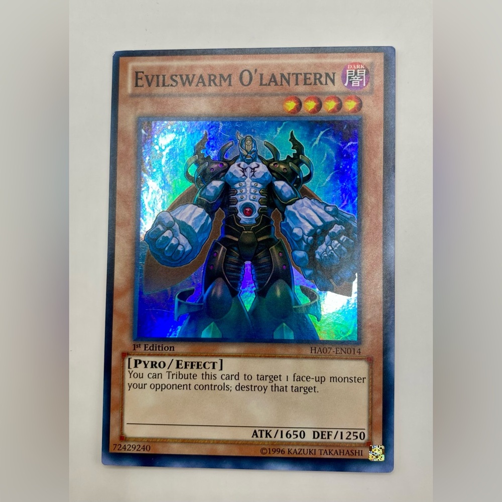 YU-GI-OH! Evilswarm O'Lantern Trading Card; 1st Edition; HA07-EN014; SUPER RARE.